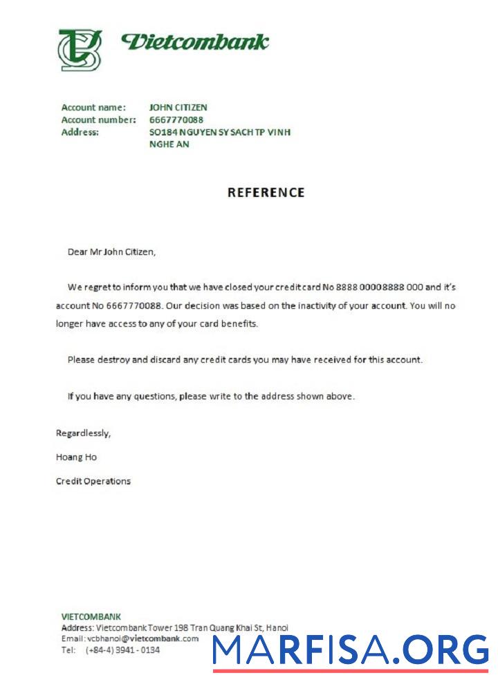 Downloadable Vietnam Vietcombank closure reference download for verification